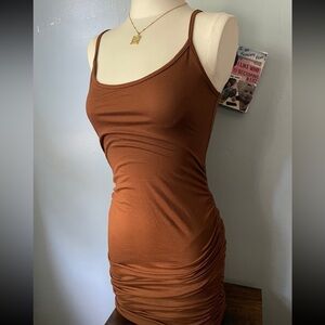 Brown Ruched Sleeveless Bodysuit Dress
